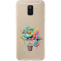 Samsung Galaxy A6 2018 İle Uyumlu Splash Bukalemun Tasarımlı Şeffaf Silikon Kılıf Şeffaf