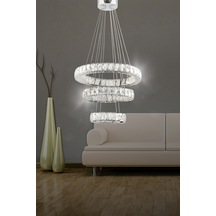ZİLLA 3'LÜ MODERN SARKIT KRİSTAL TAŞLI LED AVİZE - 3 RENK KUMANDALI - ( Beyaz - Sarı - Gün Işığı )