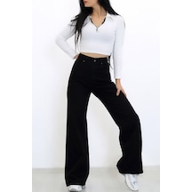 Woddi Siyah Salaş Çnr Kadın Yüksek Bel Palazzo Jeans Likralı Esnek Kot Pantolon Yeni Hsn-7