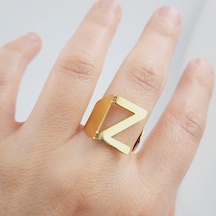 Çelik Gold Düz Kesim Harf Yüzük -z Harfi- Ayarlı Ölçü-1901 Altın