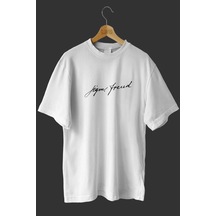 Tarzsokak -wed Sigmund Freud Imza Tasarım Baskılı Oversize T-shirt Tişört Sokak Tarzı Beyaz