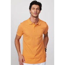 Tudors Erkek Slim Fit Dar Kesim %100 Pamuk Düz Pike Yavruağzı Renk Polo Yaka Tişört-30536 Yavruağzı