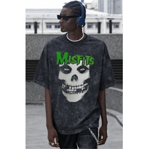 Misfits Rock Metal Müzik Grubu Baskılı Unisex Oversize Vintage Yı Siyah