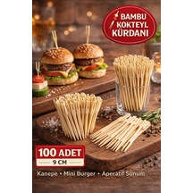 100 Adet Bambu Çatallı Kürdan 9 Cm Kokteyl Kürdanı Aperatif Sunum Kürdanı Mini Burger Kürdanı