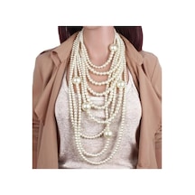 Krem Lüks Elegant Çoklu Inci Kolye