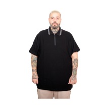 Mode Xl Büyük Beden Erkek Fermuarlı Polo Yaka T-shirt 25320 Sıyah Siyah