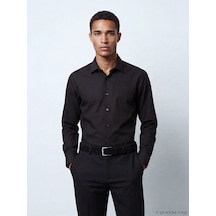 Lcw Busıness Siyah Slim Fit Gabardin Erkek Gömlek