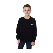 Toontoy Kids Toontoy Erkek Çocuk Relax Fit Bisiklet Yaka Düşük Omuz Baskılı Parçalı Sweatshirt - 2 İplik Siyah