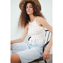 Defacto Slim Fit Dar Kesim Püskül Detaylı Triko Atlet F7081ax25smer98 Ekru