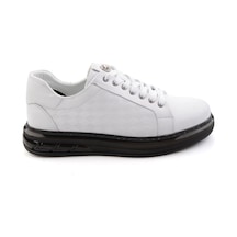 Beyaz Baskılı Hakiki Deri Erkek Sneaker E01080221143 Beyaz