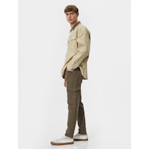 Koton Yıkamalı Pantolon Kargo Cepli Dikiş Detaylı Slim Fit Düğmeli Kahverengi 4wam40139hw