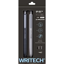 Wrıtech W-0156 Metal Up Siyah-beyaz Gövde 0,7mm Mavi Jel Kalem - 2'li Ahşap