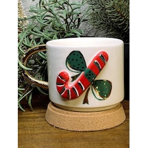 24 Ayar Altın Dekorlu,yeni Yıl Yılbaşı Noel Baston Şeker Kabartmalı, El Yapımı Hediyelik Mug Beyaz - Çok Renkli