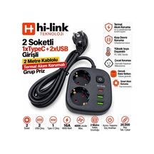 Hi-link Hla-800-2s 2mt/2 Priz/2 Usb/1 Type-c/siyah/termal Akım Korumalı Priz 2 m