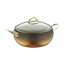 Oms Granit 28X7 CM Pilav Küre Tencere Cam Kapaklı 3341Gold