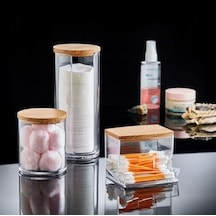 Ahşap Görünümlü Kapak 3'lü Organizer Set, Modern Pamukluk Düzenleyici Şık 3'lü Pamukluk Set - Şık Ve Fonksiy Genel