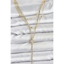 Dodes Dodes Pirinç Gold Renk Zirkon Taşlı Yonca Model Detaylı 3'lü Kombin Y Kadın Kolye Tg27bko10699 Çok Renkli