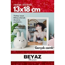 Gerçek Camlı 21lik Düz 13 X 18 Beyaz Fotoğraf Resim Çerçevesi Ayaklı Arkalık Veya Duvara Asma