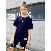 Oversize T-shirt Şort Tayt İkili Takım Lacivert