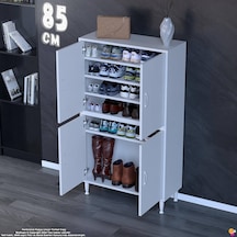 Efna Ayakkabılık - Kapaklı 4 Raf 6 Bölmeli Dar Alanlar İçin Çok Amaçlı Dolap 85 Cm Genişlik Beyaz