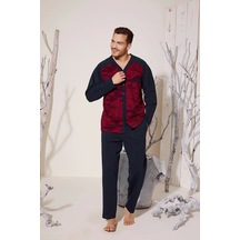 Kocabey 8025 Erkek V Yaka Boydan Düğmeli Pijama Takımı Bordo