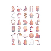 30 Adet Retro Postmodern Masa Lambası Sticker Seti - Laptop, Defter, Telefon Çok Renkli