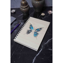 Kelebek Desenli Ahşap Defter - Ajanda - Günlük - Çizgisiz Defter Ahşap Rengi Banu A5 Notebook