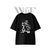 Thewert Motorcu Cift 5 Tasarım Baskılı Ünisex Siyah Oversize T-shirt