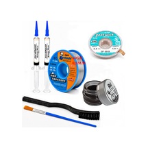 Lehimleme Seti 0,8 Mm 40 Gr Lehim Teli 2 Li Flux Cp-3515 Lehim Fitili Havya Ucu Temizleme Kremi 2fırça Seti St05