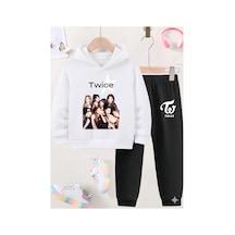 Stil X Twıce Baskılı Sweatshırt Takım / K Pop Beyaz