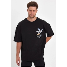 Ertaştrendstore Erkek Melek Baskılı T-shirt Kısa Kol Bisiklet Yaka Rahat Kalıp Günlük Tişört - Siyah Çok Renk