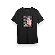 Monogatari Anime Tsubasa Hanekawa Lettern Poster Siyah Kısa Kol Erkek Tshirt 001