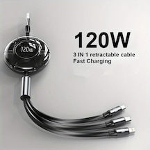 Cordial 120w 3in1 Usb Mikro Type C Şarj Kablosu İphone Uyumlu 14 13 12 11 Xiaomi Şarj Data Kablosu Siyah 47 24 İnç