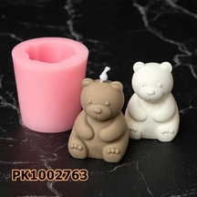 Pk1002763 - Silikon Kalıp Mum Kalıbı - Küçük Boy Oturan Ayıcık Renksiz