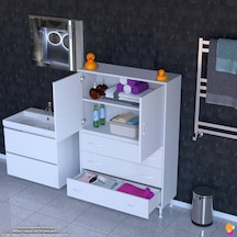 Modilayn İlkim 80 X 138 X 32,5 Cm' Lik Kapak İçi Çift Raflı Ve 3 Çekmeceli Düzen Harikası Dolap Beyaz