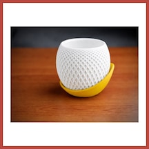 Bezos 3d Baskı Küre Saksı - Kafes Dokulu İki Parçalı Dekoratif Saksı - Beyaz-sarı Erdotıca Standart