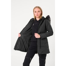 Toridas Kışlık Yaka Kürklü Uzun Kadın Şişme Mont Bt122siyahh 001