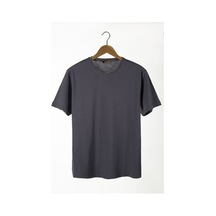 Erkek Bisiklet Yaka Oversize Rahat Kalıp Basic T-shirt 22y-3400761-1 Antrasit Antrasit