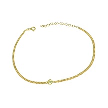 Gurmet Zincirli Tek Taşlı Gümüş Halhal - Gold