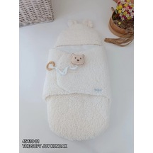 Yenidoğan Kulaklı Şapkalı Açılır Kucaklı Cırt Kapamalı Bebek Battaniyesi Kundak Krem Çok Renkli