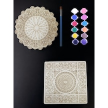Mandala , 20 Cm 2'li Ahşap Hobi Boyama Setleri Model 3
