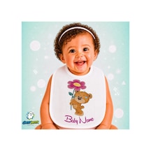Kişiye Özel Ayıcıklı Keten Bebek Mama Önlüğü Yumuşak - Emici - Yıkanabilir - Özel Tasarım P070 Çok Renkli
