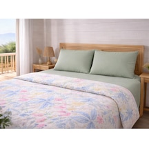 Faralya Life Baskılı Çift Kişilik Pike Takımı 200x220 Cm Pike 240x260 Çarşaf 2 Adet 50x70 Yastık Kılıfı %100 Pamuk Yumuşak Dokulu Yatak Örtüsü Seti Yeşil 