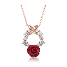 Gümüş Rose Kırmızı Gül Kolye Sl3199 Gümüş