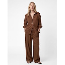 Koton Modal Kumaş Beli Bağlamalı Dokulu Geniş Paça Pantolon Kahverengi 6sak40213pw Kahve
