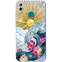 Printify Huawei P Smart 2019 İle Uyumlu Vitray Okyanus Sabahı Tasarımlı Şeffaf Silikon Kılıf Şeffaf