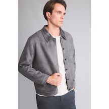 Defacto Regular Fit Polo Yaka Çıtçıtlı Dikiş Detaylı Süet Mont H2730ax26augr311 Gri-gr311