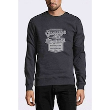 Retro Car Araba Baskılı Füme Antrasit Erkek Örme Sweatshirt