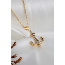 14 Ayar Altın El Yapımı Taşlı Tasarım Çapa Kolye