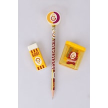 Lisanslı Galatasaray Silgi Tepeli Kurşun Kalem, Logo Silgi Ve Kalemtraş Kırtasiye Seti Altın